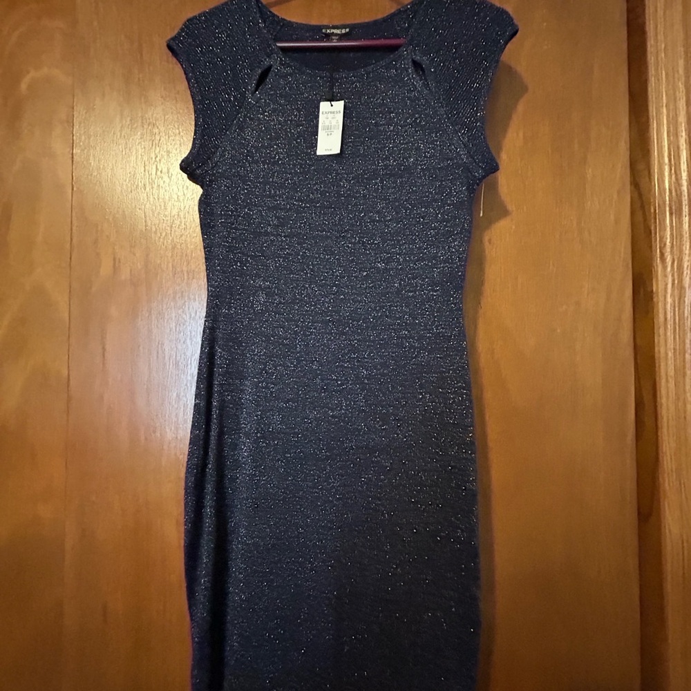Express Navy Sparkle Cap Sleeve Midi Dress